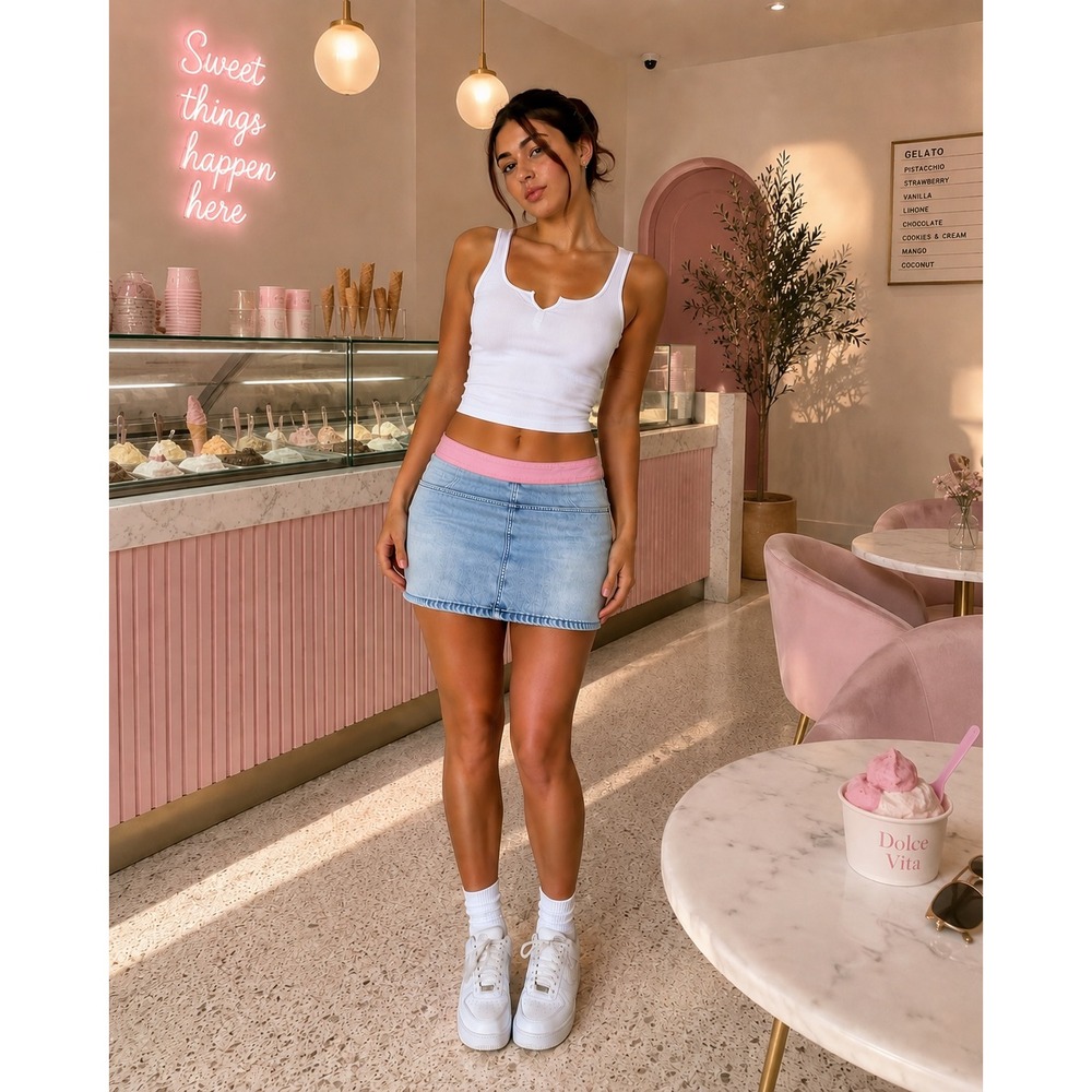 Route 66 Denim Mini Skirt Womens Light Wash Pink Corduroy Waistband Y2K Cotton 8